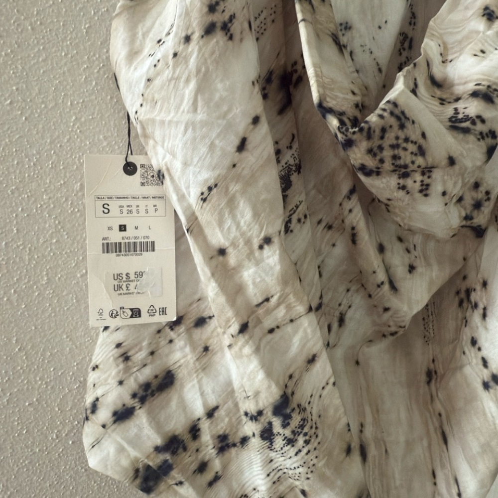 NWT $59 Zara Voluminous Printed Top Blouse Womens Small Sleeveless Cotton - Picture 2 of 11